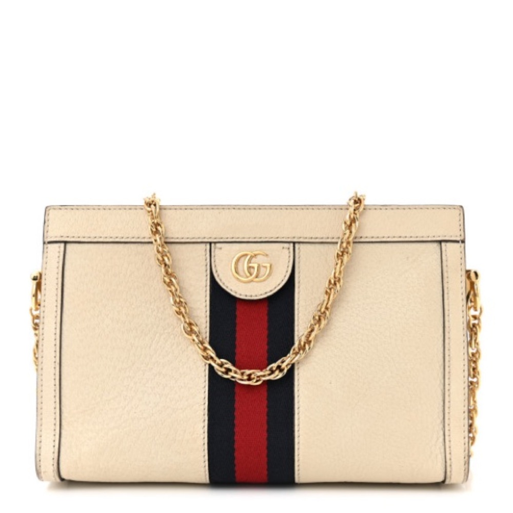 GUCCI Textured Calfskin Web Small Ophidia Chain Shoulder Bag Mystic White